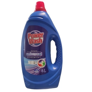 Power Wash Żel do Prania Uniwersalny - 4 Litry, 92 Prań - Cena Hurtowa - Paleta 144 Sztuki